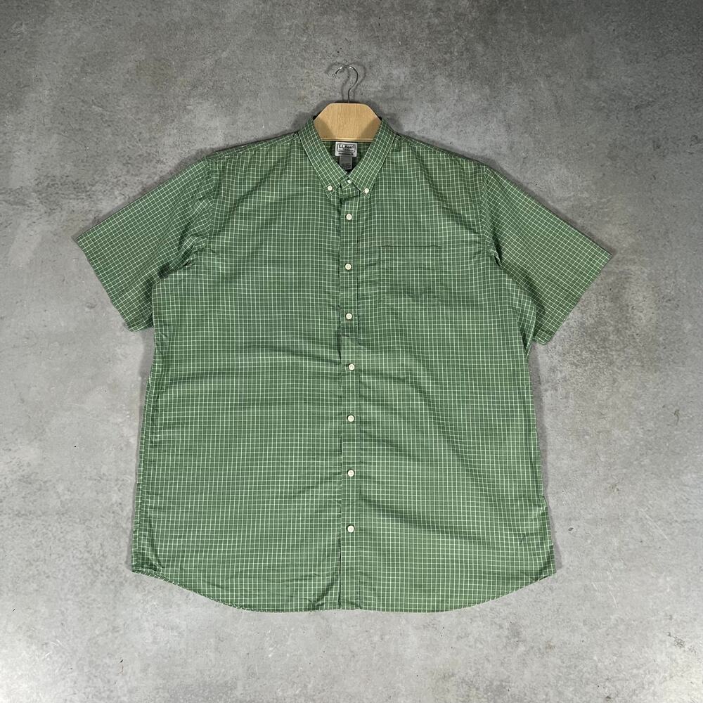 LL Bean Traditional Fit Shirt Mens XXLT Gingham Check Short Sleeve Button Down